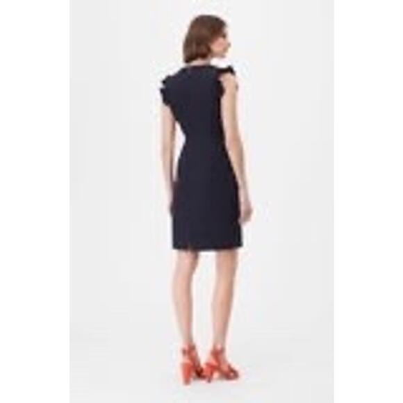 Rebecca Taylor Navy Blue Tailored Stretch Modern Ruffled Sheath Dress Size 6 - Picture 2 of 13